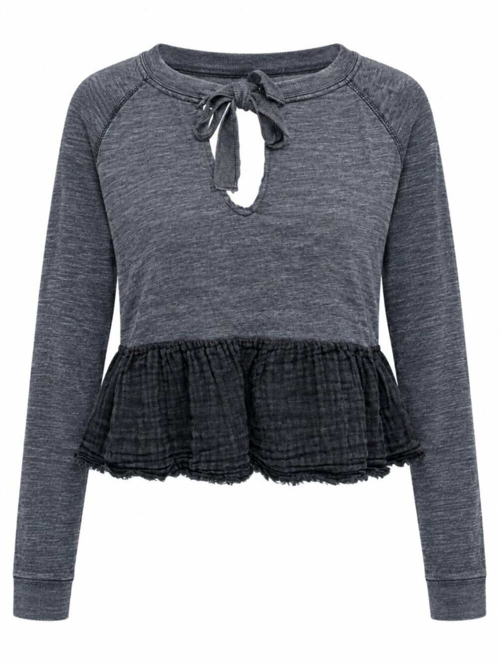 Free People Grey Marled Cropped Knit Top With Tie Neck S